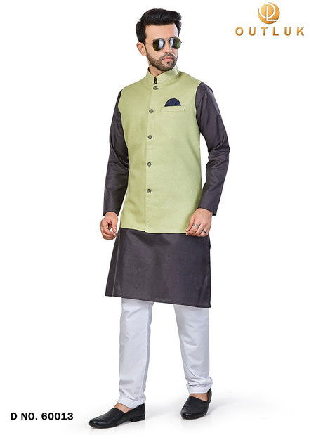 Pista Green Colour Outluk Vol 60 New Festive Wear Kurta Pajama With Jacket Mens Collection 60013